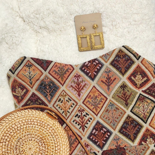 Intricate Gold Picture Frame Earrings with Detailed Studs (Style 2)